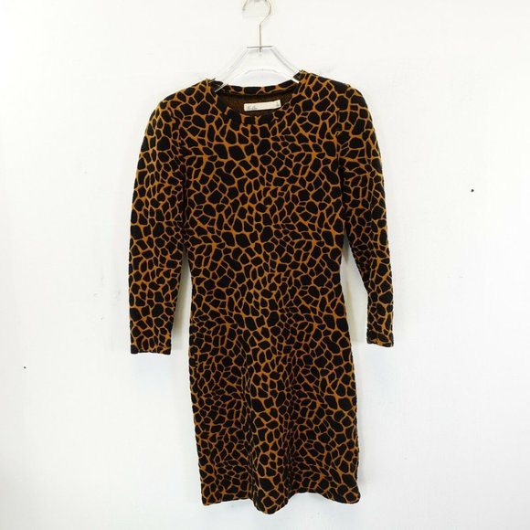 Hi‎ Line Dress Size Small Cotton Stretch Sheath Short Mini Boho Leopard Brown - Picture 1 of 9